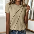 thumbnail image 2 of Linen Cotton Tops For Women Summer Crew Neck Short Sleeve Solid Polished Beach Vacation Weekend Casual Travel Outfit Daytime Layering Streetwear Daily, 2 of 6