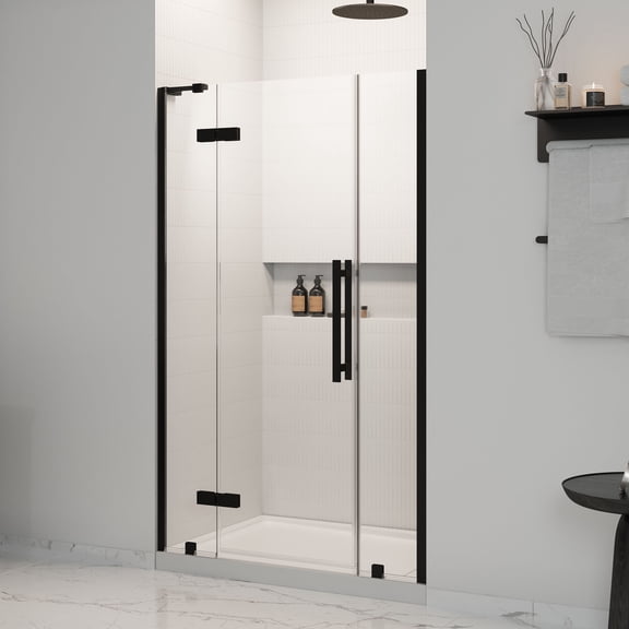 Tampa 48 x 32 x 74-3/4 Alcove Shower Kit with Base and Door in Black
