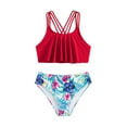 thumbnail image 1 of Qudderr 7-14T Girls Swimsuit Summer Ruffles Printed Two Pieces Bikini Set Spaghetti Strap Swimwear Bathing Suits Outfit for Teen Kids, 1 of 9