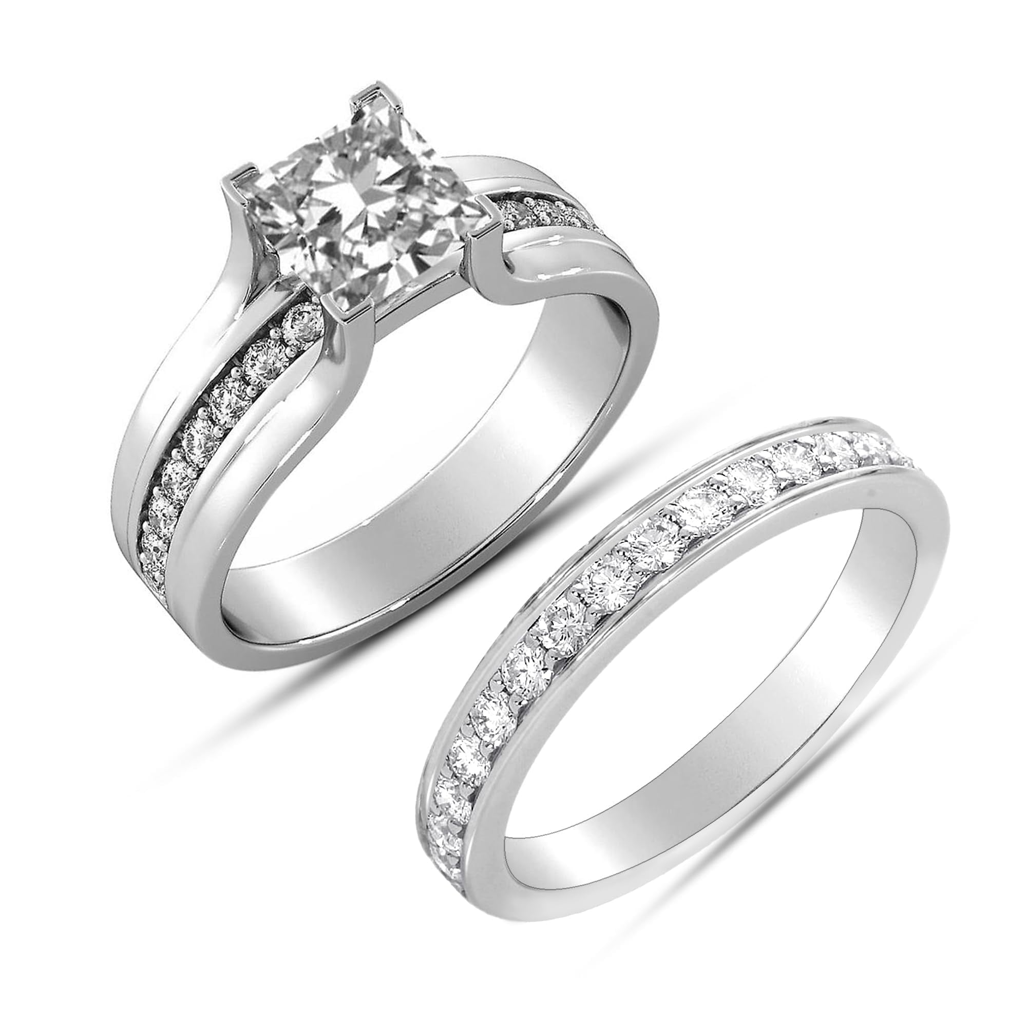 LeCalla 925 Sterling Silver Diamond Rings for Women Cathedral Style Ring Zirconia Wedding Band (Size - 5)