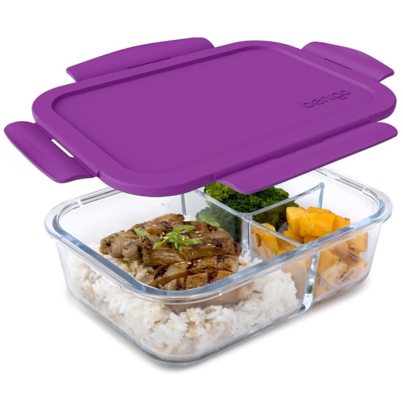 Bentgo Glass (Blue) – Leak-Proof, 3-Compartment Oven-Safe Glass Lunch Container | Ideal for Portion-Control, Food Storage & Healthy On-the-Go Meals – FDA-Approved, BPA-Free, Food-Safe Materials