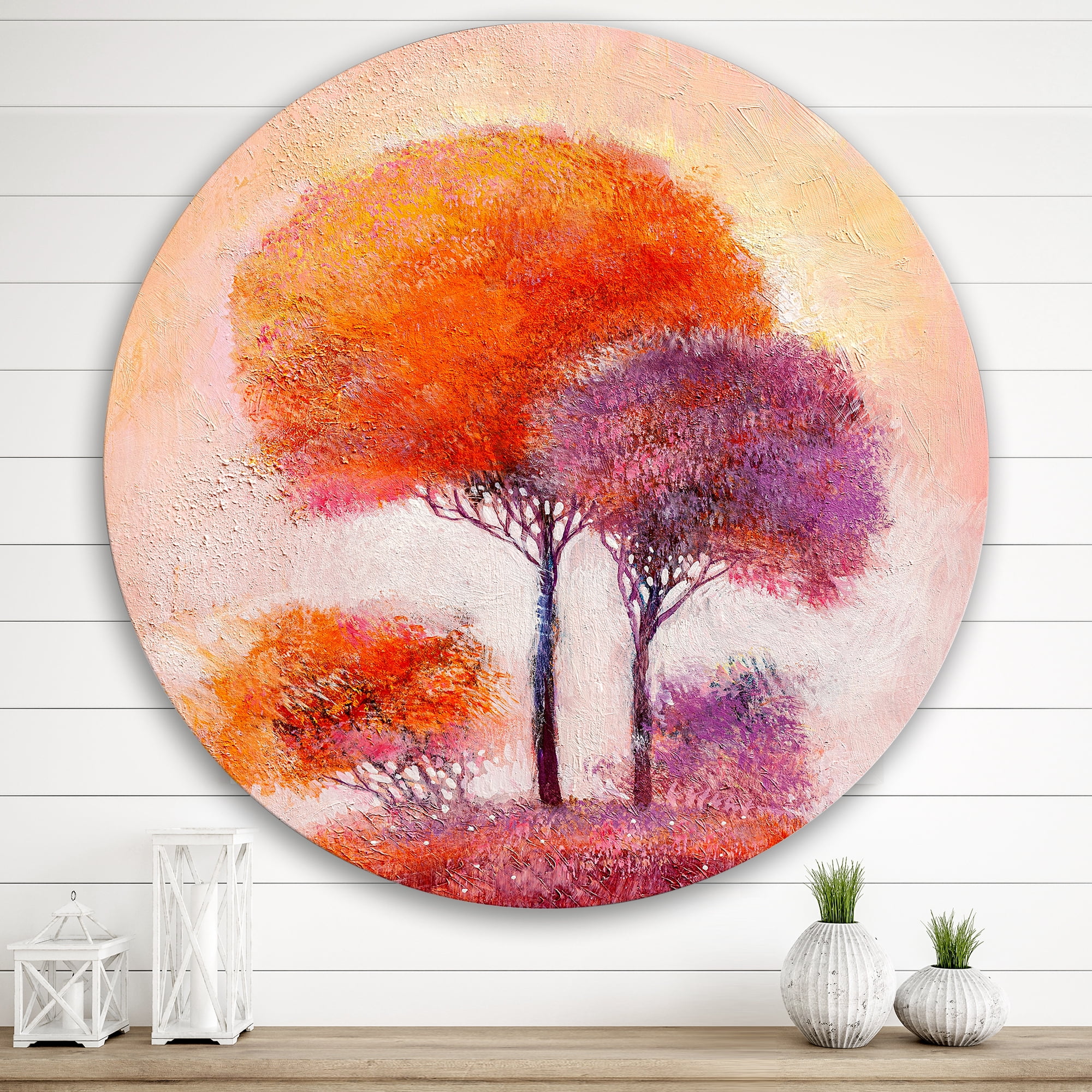 Designart 'Colourful Trees Abtract Impression I' Traditional Circle Metal Wall Art 36x36 - Disc of 36
