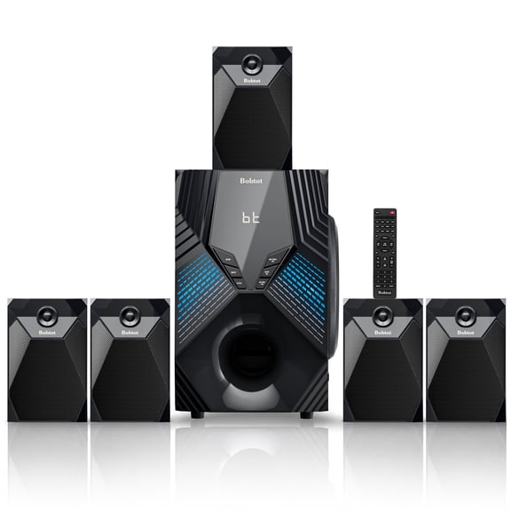 Bobtot 5.1/2.1 Channel Surround Sound Speaker System 1000W Bluetooth Home Theater with 8" Subwoofer, Bluetooth, USB, Includes Remote, LED Light Effects - Perfect for TV Movies, Karaoke