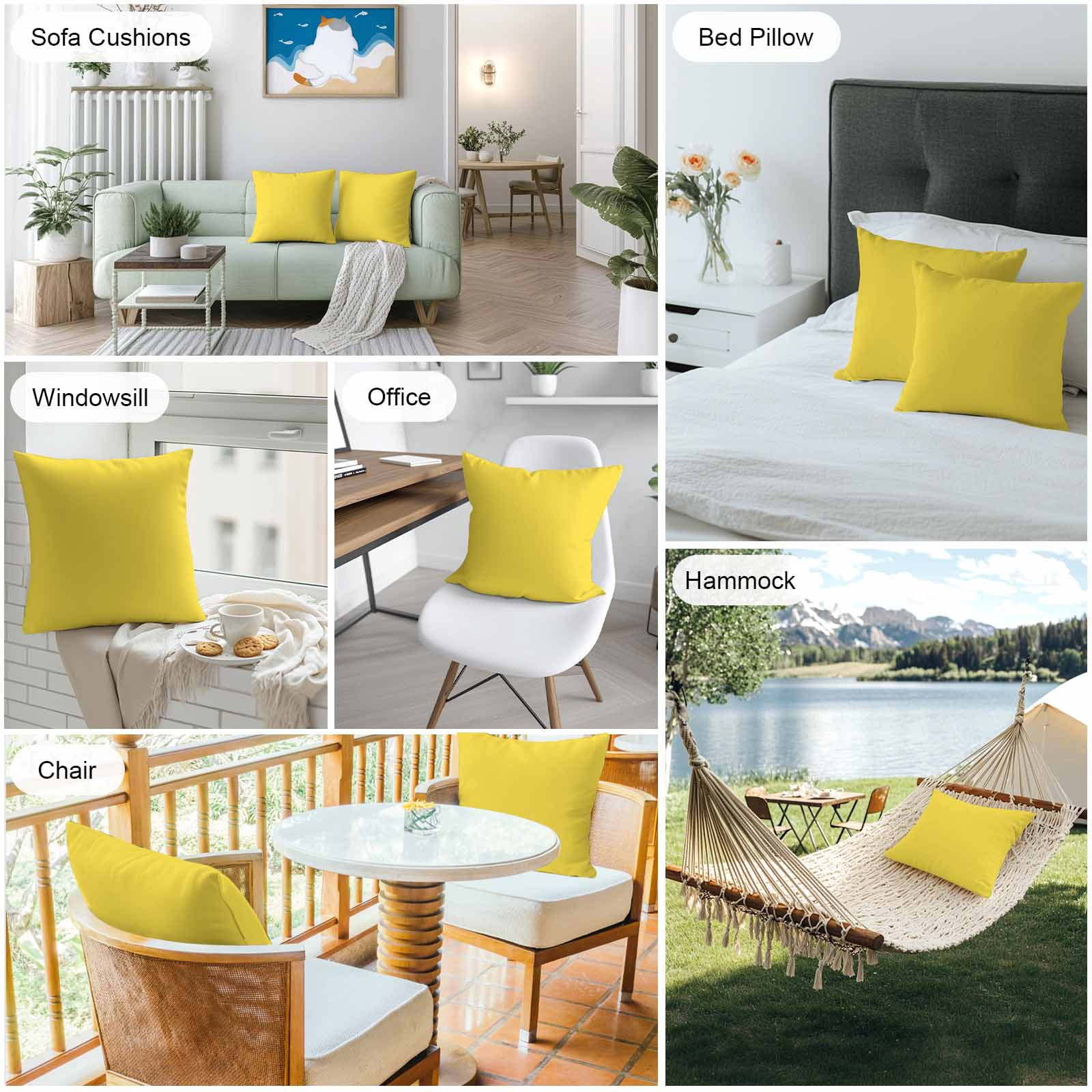 Lemon Yellow Throw Pillow Covers 16x16 Inch Set of 2, Farmhouse Solid Yellow Color Modern Art Waterproof Outdoor Pillow Covers, Decorative Cushion Pillowcases for Couch, Sofa, Bed, Garden, Patio