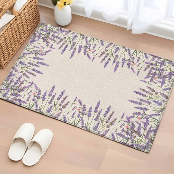 Bathroom Rugs 2x3 Ft, Purple Lavender Non Slip Area Rugs for Kitchen Bedroom Entryway, Farmhouse Vintage Botanical Flowers Floral Washable Carpet Runner Rug Floor Mats for Bedroom Home Decor