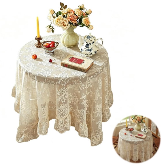 ZOUBAOQ Vintage Boho Lace Tablecloth, Square Floral Ruffle Table Cover for Dining Room and Wedding Decor