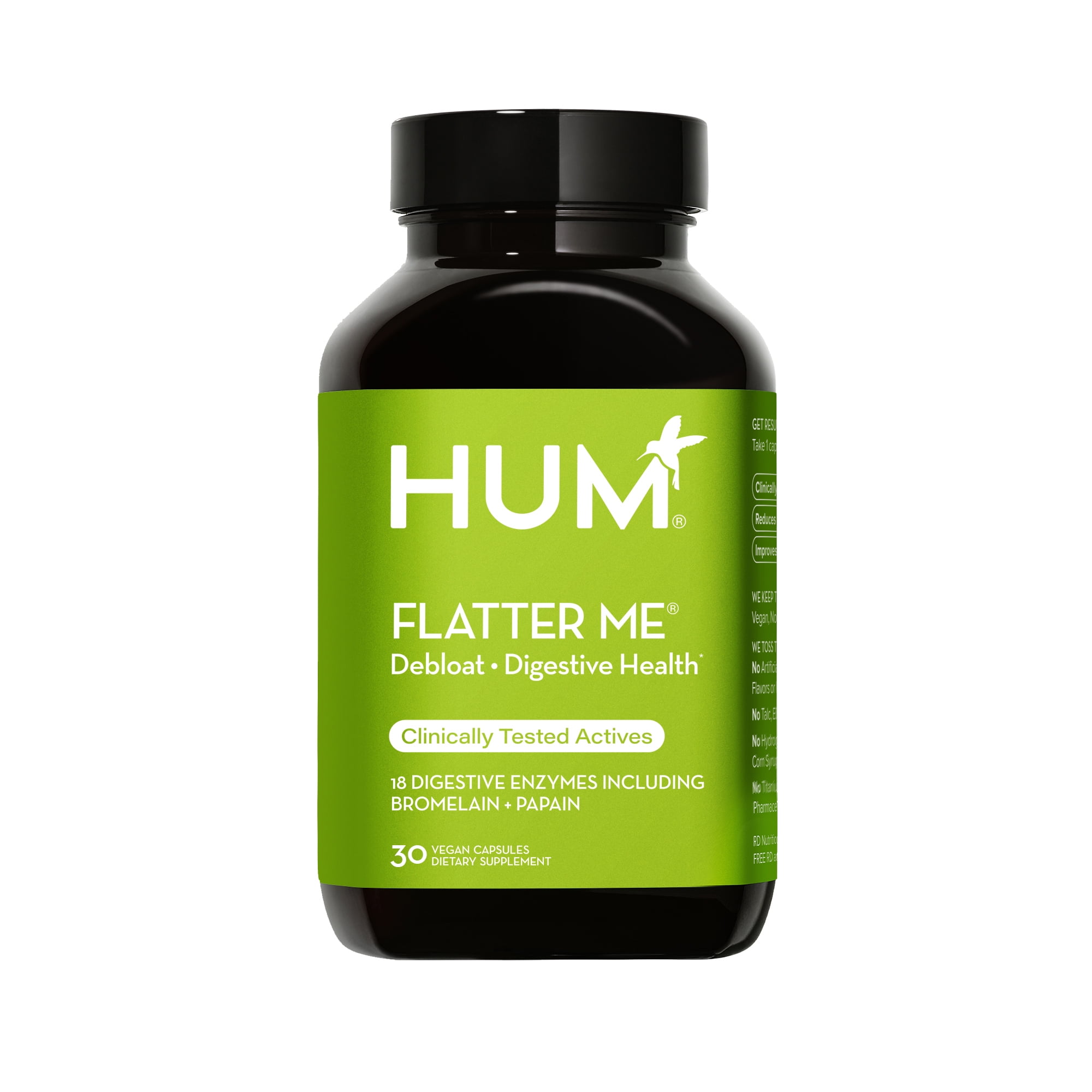 HUM Nutrition Flatter Me®, Digestive Enzyme Supplement for Bloating Relief, 30 Capsules