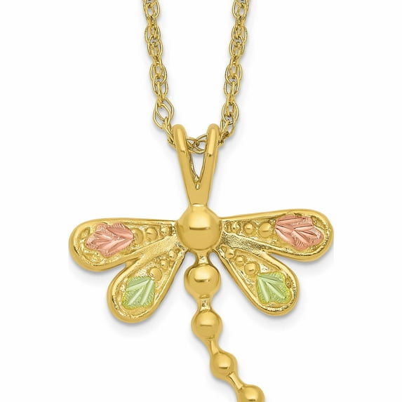 10K Yellow Gold Tri-Color Black Hills Dragonfly Necklace (18 X 18.39) Made In United States 10bh713-18