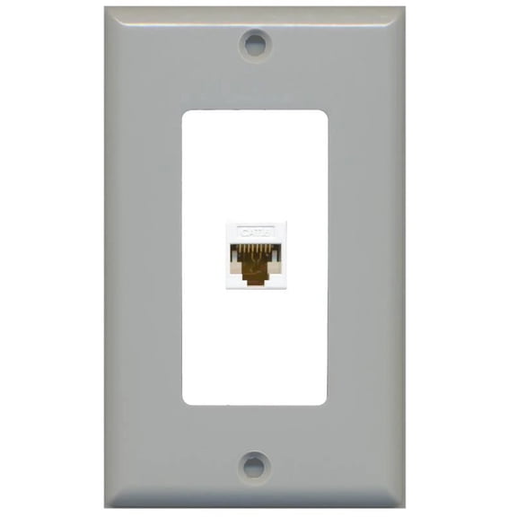 RiteAV Decorative 1 Gang 1 Port Cat6 Wall Plate - Gray/White