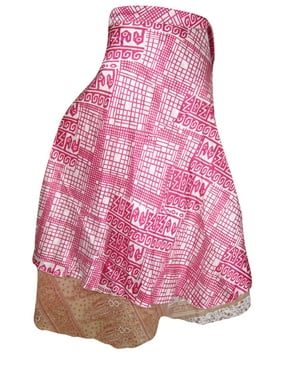 Mogul Magic Wrap Around Skirt Reversible Silk Sari 2 Layer Pink Beachwear Long Skirts