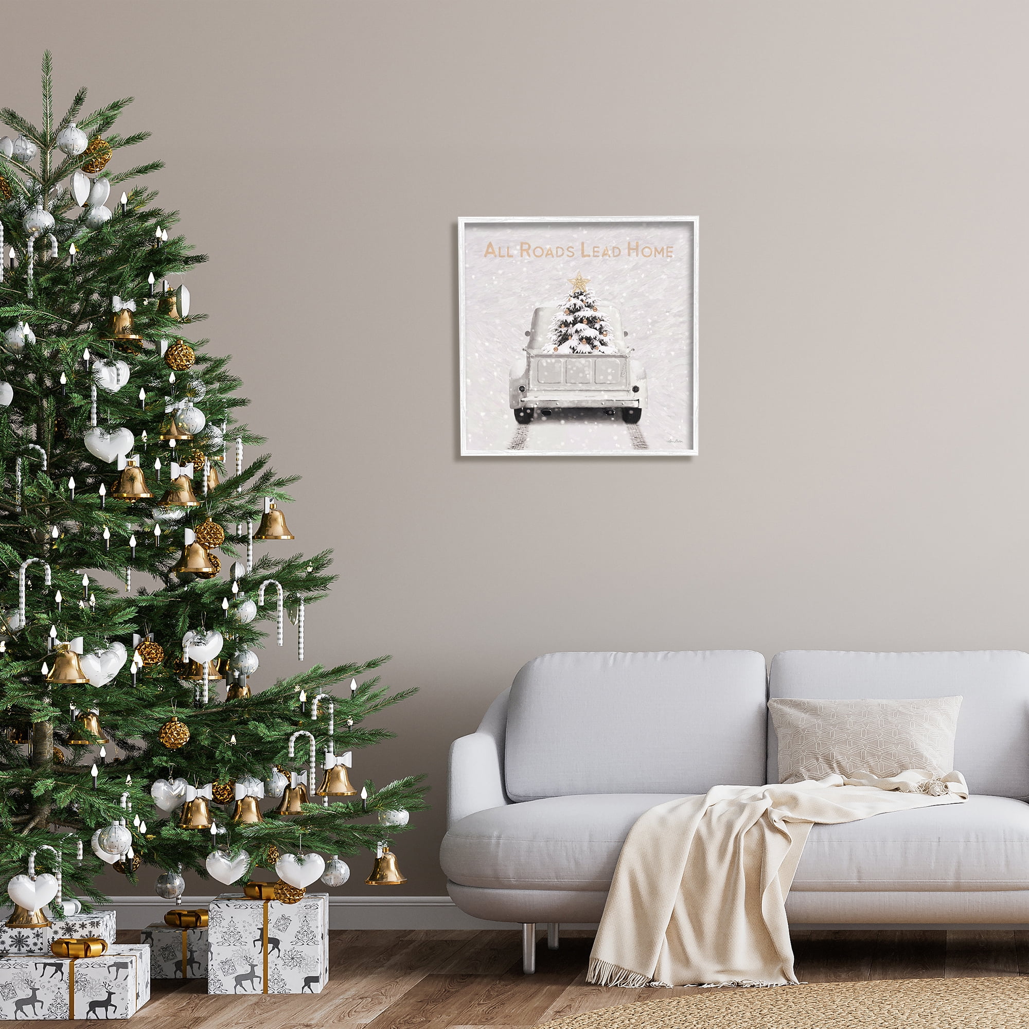 Stupell Industries All Roads Lead Home Holiday Painting White Framed Art Print Wall Art, 24 x 24