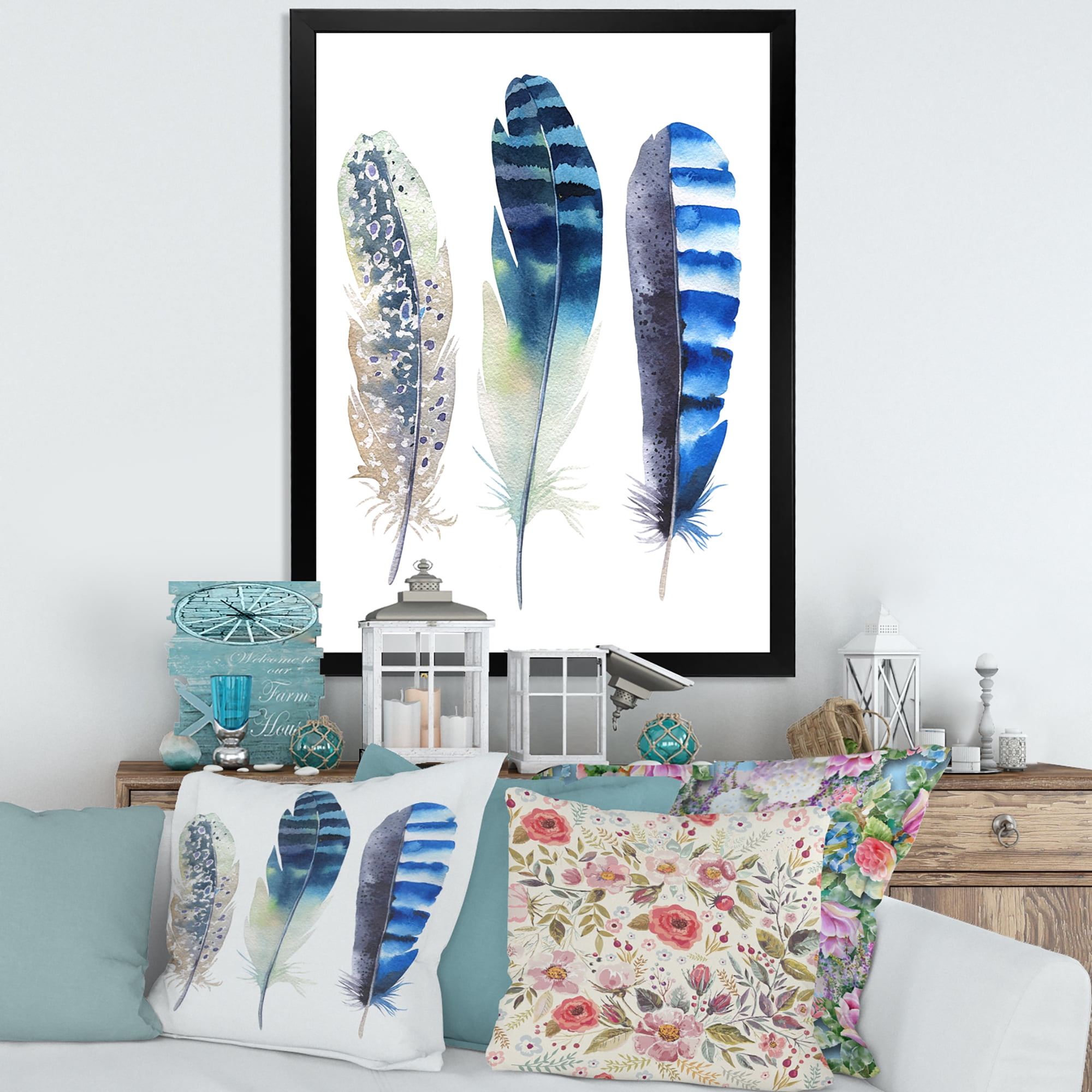 Designart 'Colourful Boho Art Feathers I' Bohemian & Eclectic Framed Art Print