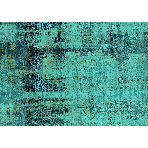 Ahgly Company Machine Washable Indoor Rectangle Oriental Turquoise Blue Industrial Area Rugs, 7' x 10'