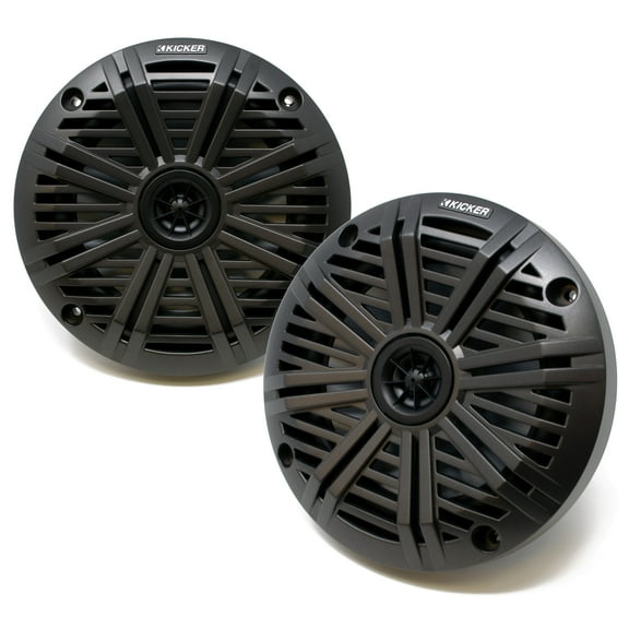 Kicker KM614 6.5" OEM Replacement Marine Speakers with Charcoal Salt Water Grills - 1 pair, 2 Speakers