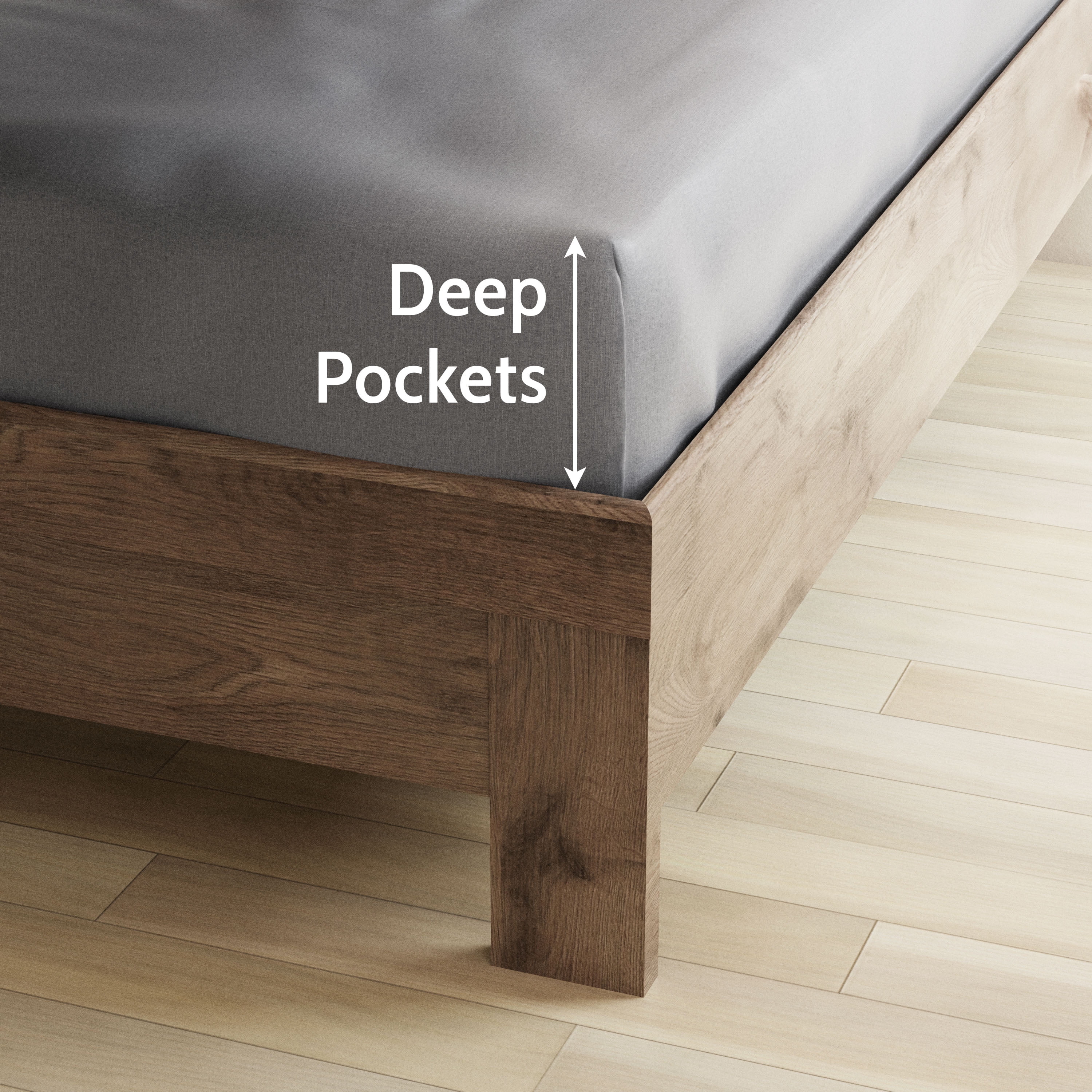 Seed & Stone Recycled Cotton Percale Bed Sheet Set, Soft, with Deep Pockets, Full, Gray, 4-Piece