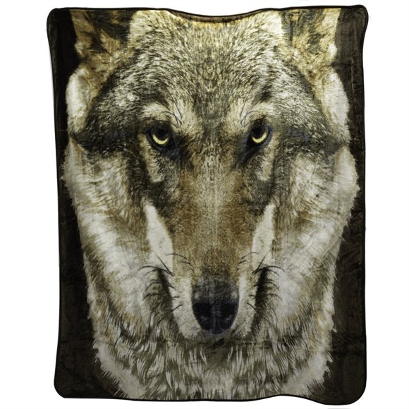 BlackCanyon Outfitters 7426WLFFCE Wolf Face Queen-Full Medium-Weight Blanket 88.5 Inches x 75 inches Plush Wolf Blanket for Adults