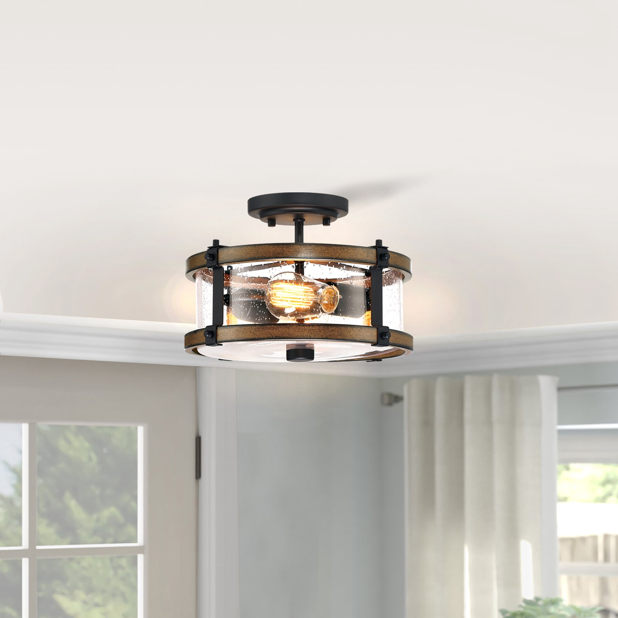 12.2" Farmhouse Kitchen Light Fixture Semi Flush Mount Ceiling Light for Hallway, Living Room, Bedroom 2-Light