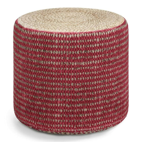 Larissa Boho Round Braided Pouf in Natural and Maroon Jute