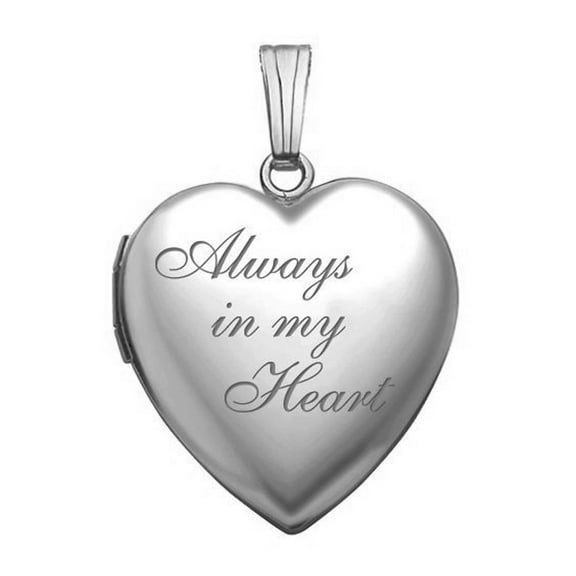 14K White Gold Always in My Heart Locket 3/4 in x 3/4 in in Solid 14K White Gold
