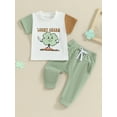 thumbnail image 2 of FEORJGP Toddler Baby Boys 2-piece Outfit 0-3Y Infant Short Sleeve T-shirt Crew Neck Shirt Letters Cartoon Shamrock Print Tops with Long Pants Newborn Loose Casual Summer Outfit, 2 of 8