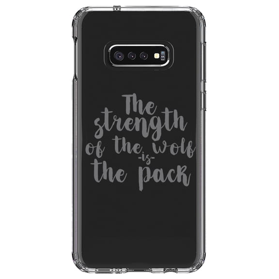 DistinctInk Clear Shockproof Hybrid Case for Samsung Galaxy S10e (5.8" Screen) - TPU Bumper Acrylic Back Tempered Glass Screen Protector - Strength of the Wofl is the Pack