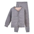 thumbnail image 3 of CUZIBR Girls Winter Thermal Outfits Underwear Thick Lined Warm Long Sleeve Button Down Jacket And Pants Padded Teens Based Outwear Dailywear,Grey,3-4 Years, 3 of 3