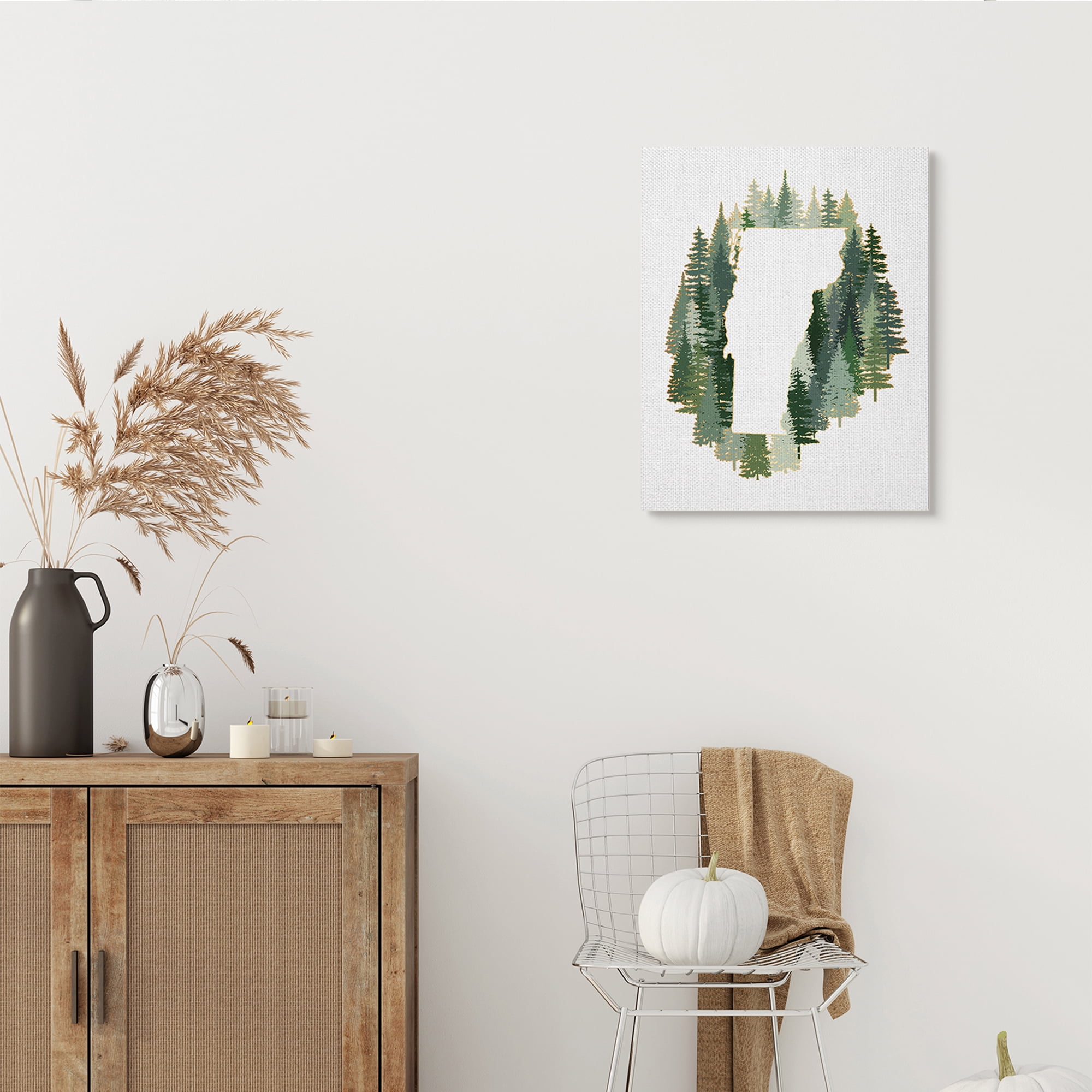Stupell Industries Vermont State Outline Pine Tree Green Forest Town & City Painting Gallery Wrapped Canvas Art Print Wall Art, 24 x 30