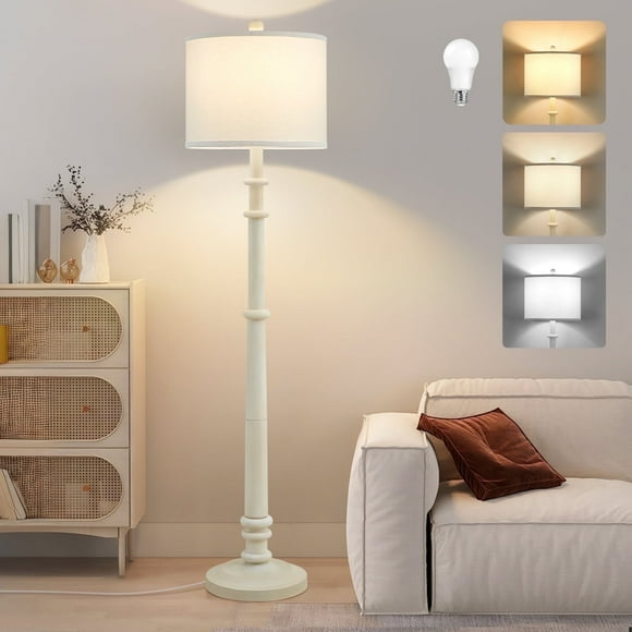 NATYSWAN Floor Lamps for Living Room,3-Way Dimmable Standing Lamps with White Linen Shade,60" Vintage Tall Pole Light for Reading, Bedroom,Bulb Included
