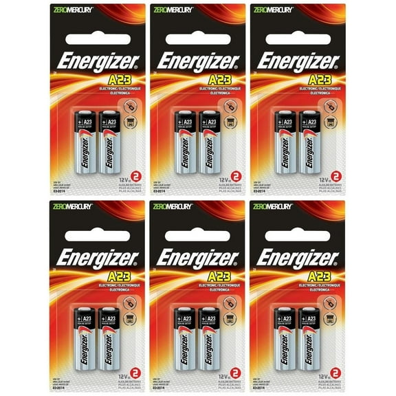 Energizer A23 12V Batteries 6 Packs of 2 = 12 batteries (A23BPZ-2)