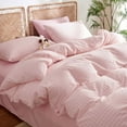 thumbnail image 3 of 3 Pieces Pink Gingham Duvet Cover 100% Washed Cotton Plaid Checkered King Duvet Cover Set Modern Grid Bedding Set with Zipper Closure Corner Ties, 3 of 5