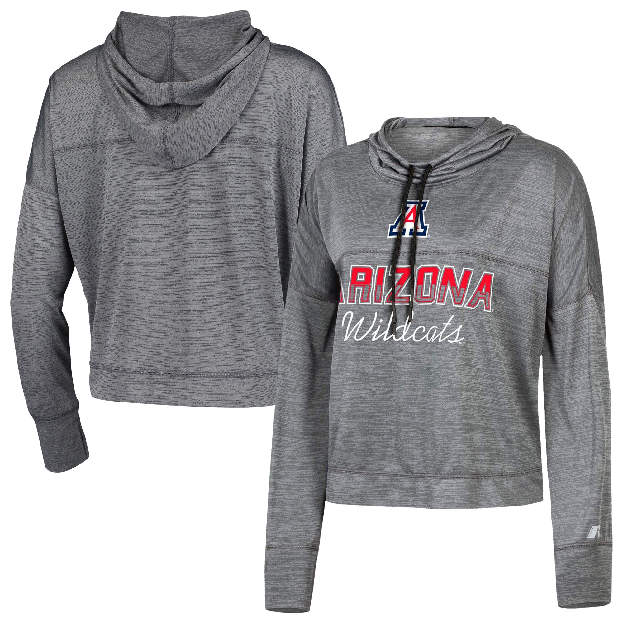 Arizona Wildcats Russell Athletic Women's Cropped Long Sleeve Mock Neck Hoodie - Heathered Gray 