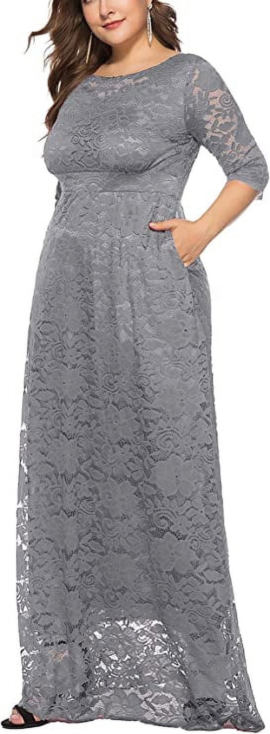 Eternatastic Women's Floral Lace Maxi Dress - Plus Size 2/3 Sleeve Evening Dress (Dusty Blue, 4XL) - View #11