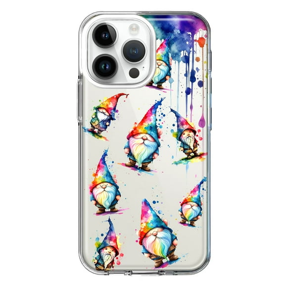 MUNDAZE Case for Apple iPhone 15 Pro Max Slim Hard Shell Soft TPU Hybrid Shockproof Heavy Duty Protective Phone Cover - Neon Water Painting Colorful Splash Gnomes