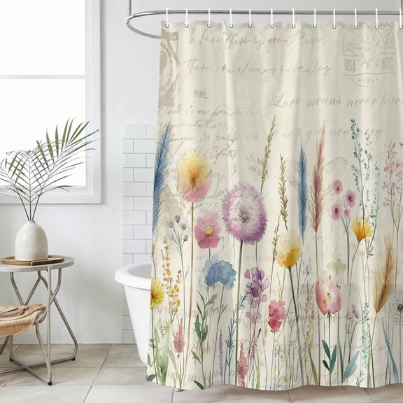 Leaf Wildflower Waterproof Fabric Shower Curtain,Vintage Country Plant Floral Leaves Waterproof Fabric Shower Curtain for Bathroom Curtains Bathtubs Hotel Shower Curtains with 12 Hooks Small 36x72in