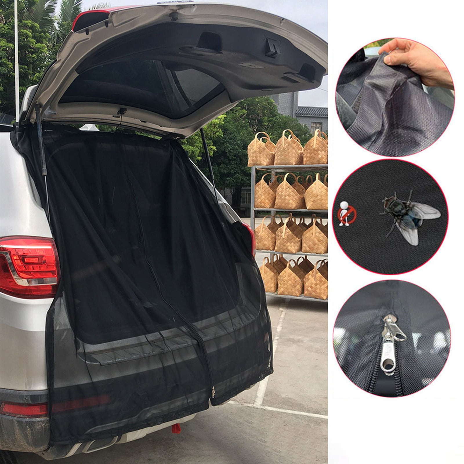 YUVA Car Camping Door Curtain, Mesh, Black, 160×150cm, Magnetic, Sun Protection, Easy Install, for SUV/MPV, Outdoor Activities