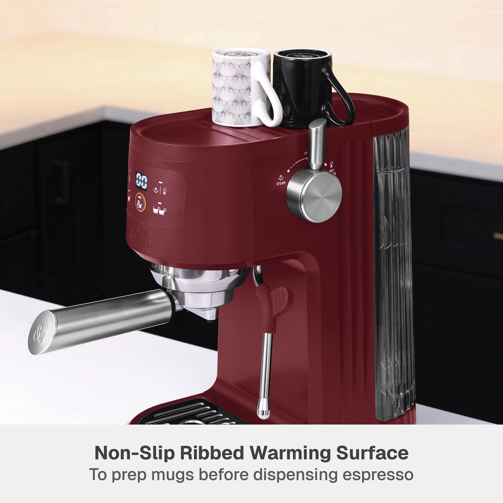 Thyme & Table Barista Mini Espresso Machine with 15-Bar Pressure and Steam Wand, Cabernet Red
