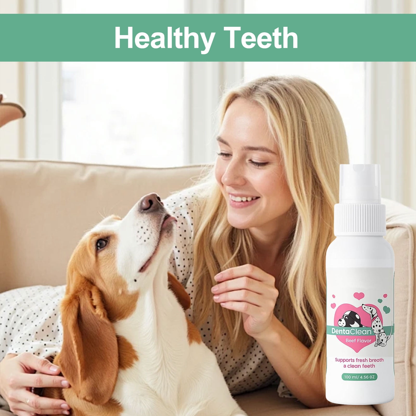 Dentaclean Spray for Dogs & Cats – No-Brush Dental Care, Plaque & Tartar Remover, Natural Breath Freshener, Supports Gum Health – Easy Spray Formula（1PC)