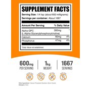 BulkSupplements Alpha GPC Powder - Gluten Free, 600mg per Serving - 1 Kilogram (2.2 lbs) - 1667 Servings