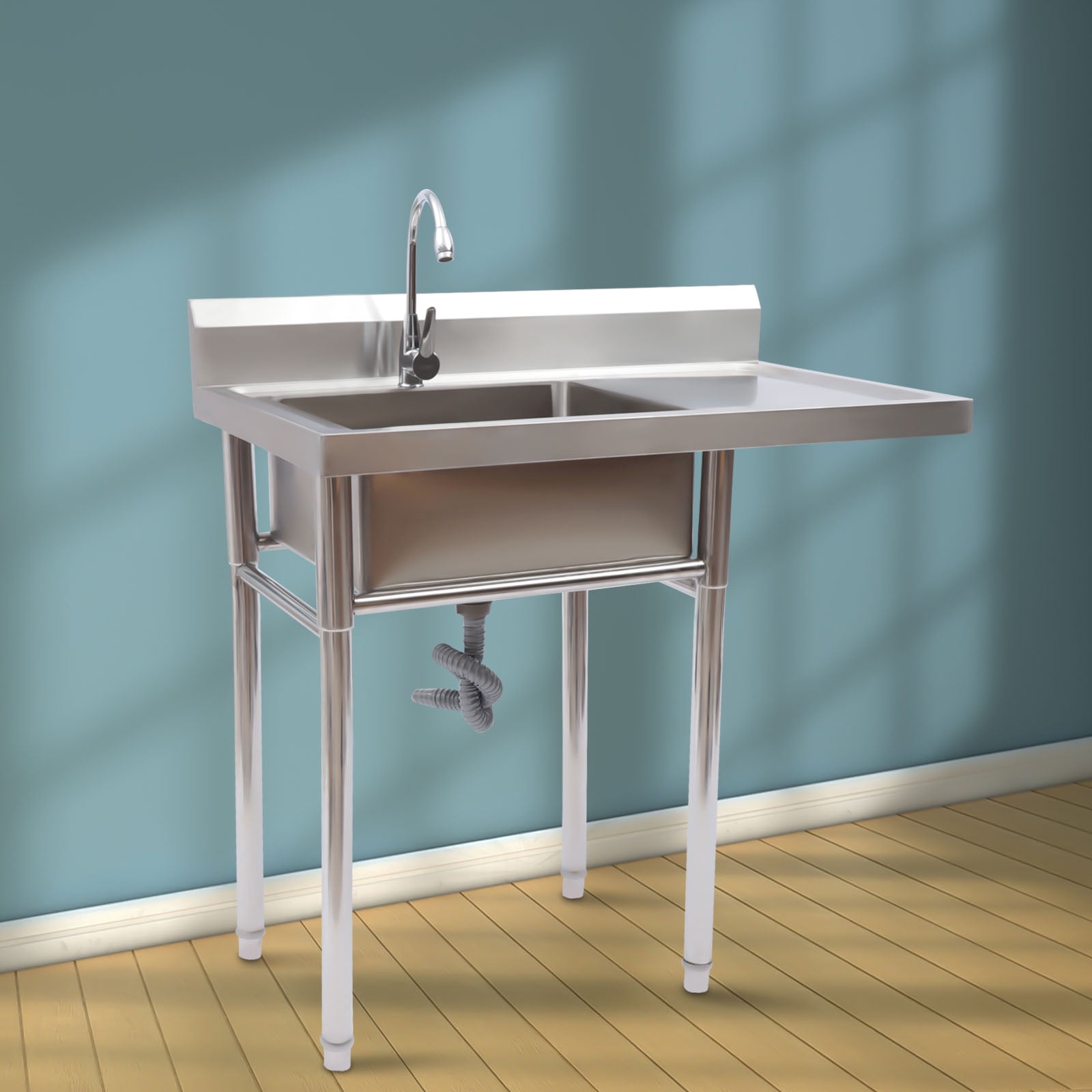 Dwellnix Stainless Steel Sink with Raised Backsplash, Seamless X Infusion Design & Adjustable Feet, Perfect for Kitchen, Restaurant & Utility Room