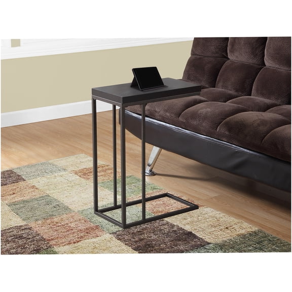 Modern Espresso C-Shaped End Table with Metal Base, Small Side Table for Living Room, Bedroom, Sofa Snack Table, Contemporary Accent Table