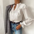 thumbnail image 3 of Jsaierl Button Down Shirts for Women Trendy Ruffle Trim High Neck Tops Polka Dot Print Blouses Plus Size Loose Comfy Work Shirts, 3 of 9