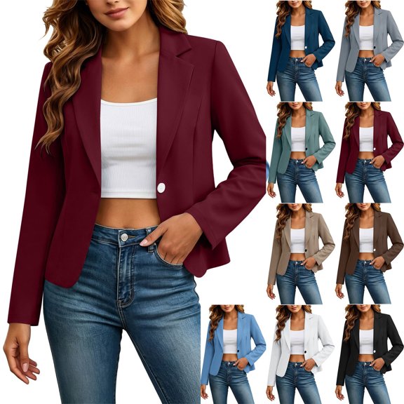 Dvprdro Womens Blazer Short Crop Long Sleeve Notch Lapel Business Casual Jacket Office Work Outerwear