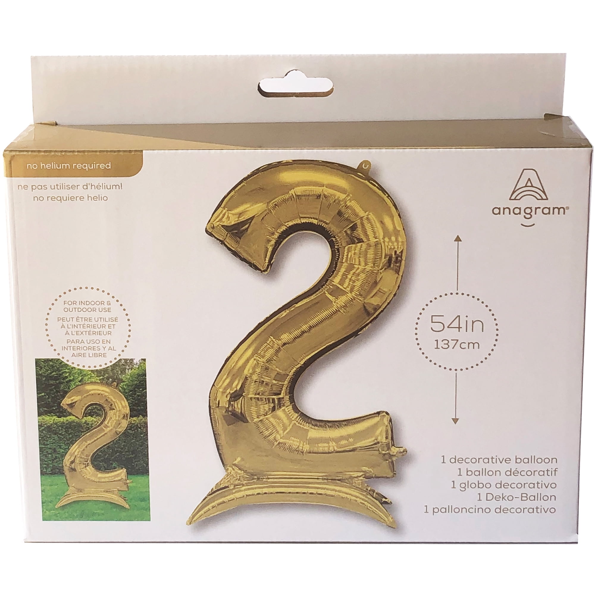 54 inch Stand-Up Numberz 2 - White Gold (Air-Fill Only) Foil Mylar Balloon - Party Supplies Decorations