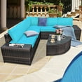 thumbnail image 3 of Patiojoy 6-Piece Outdoor Rattan Conversation Set Sectional Sofa Set with Arc-Shaped Table Turquoise, 3 of 6