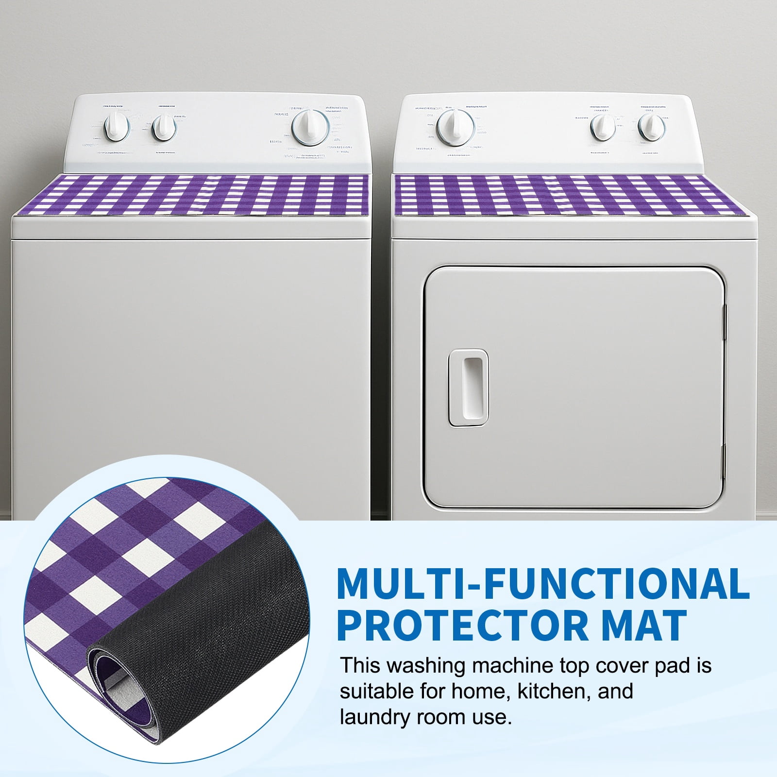 Uxcell 1 Pcs Washer and Dryer Top Protector Mat 16'' x 20'' - Non-Slip, Quick Drying Rubber Washing Machine Top Cover Pad Geometric Pattern for Home Kitchen Laundry Room, Purple