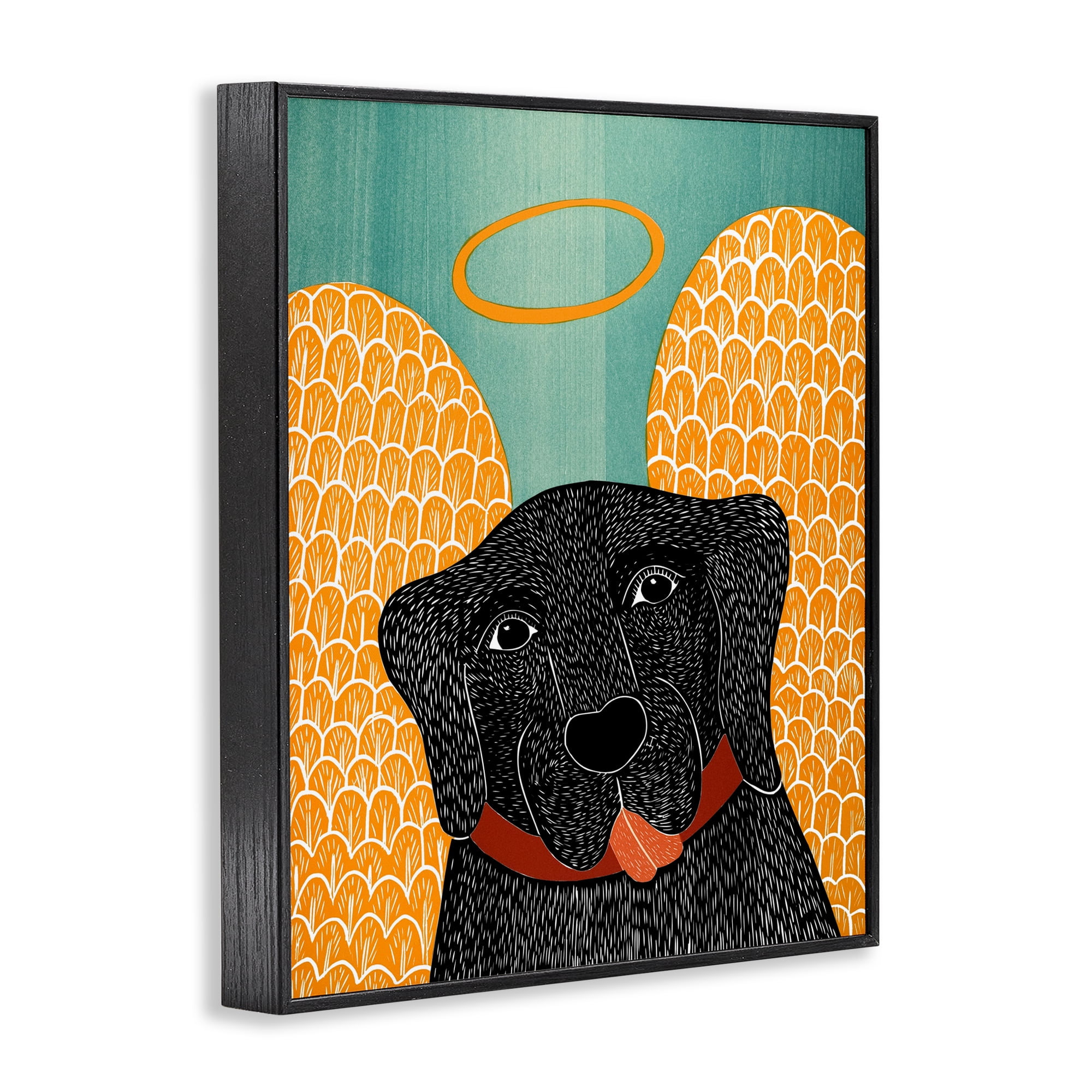 Dog Angel with Yellow Wings Black Framed Giclee Art, design by Stephen Huneck