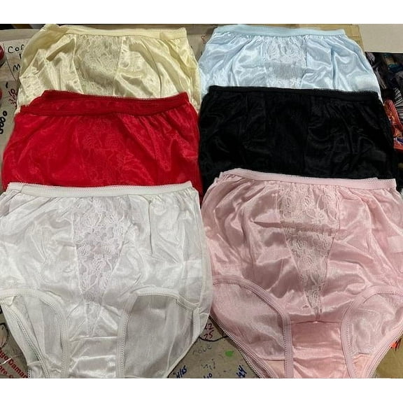 12 Pairs (1 dz) Famous Maker 100% NYLON Briefs Center Lace Panel Sz - 5 UNISEX