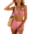 thumbnail image 4 of GEWSEY Women 2 Piece Bikini Shorts Set Y2k Halter String Triangle Bikini Top with Low Rise Swim Boyshorts Beachwear Watermelon Red for Size M, 4 of 9