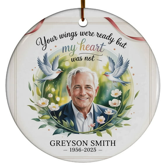 Your Wings were Ready But My was Not Glass Christmas Ornaments, Photo Loved Ones in Heaven Christmas Ornament Gift, Customized Name/Photo Remembrance Christmas Ornaments, Memo
