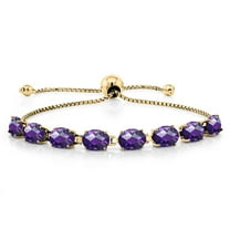 Gem Stone King 18K Yellow Gold Plated Silver Purple Amethyst Tennis Bracelet for Women (6.00 Cttw, Gemstone February Birthstone, Oval Checkerboard 7X5MM, Fully Adjustable up to 9 inch)
